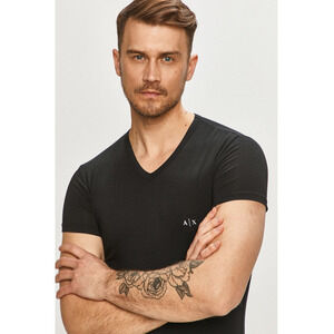 AX Armani Exchange Two-Pack Stretch Cotton Fitted V-Neck T-Shirt Black Size M